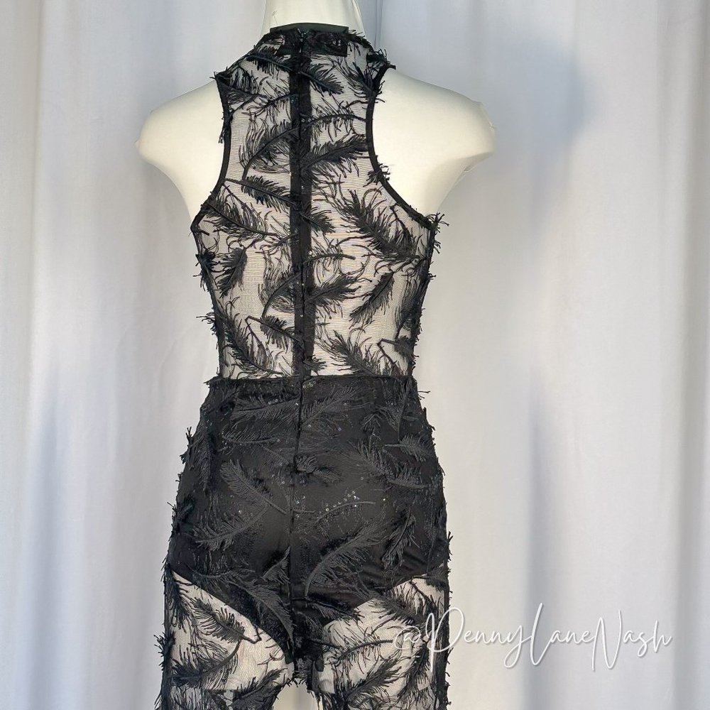 NWT L'Atiste Sexy Black Lace Applique Flare Leg Jumpsuit - Picture 8 of 14